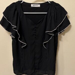 Black Ruffle Sleeve Women's Top